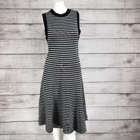NWT Necessary Objects Size M Fit & Flare Midi Knit Dress Striped Sleeveless - Picture 1 of 8